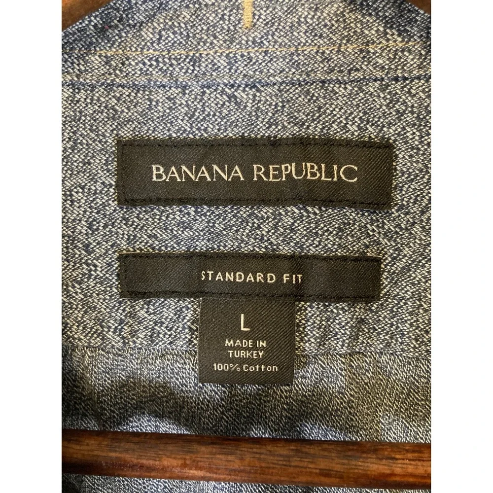 Classic Workwear Banana Republic Mens LG Grey Blue Textured Cotton Button Down